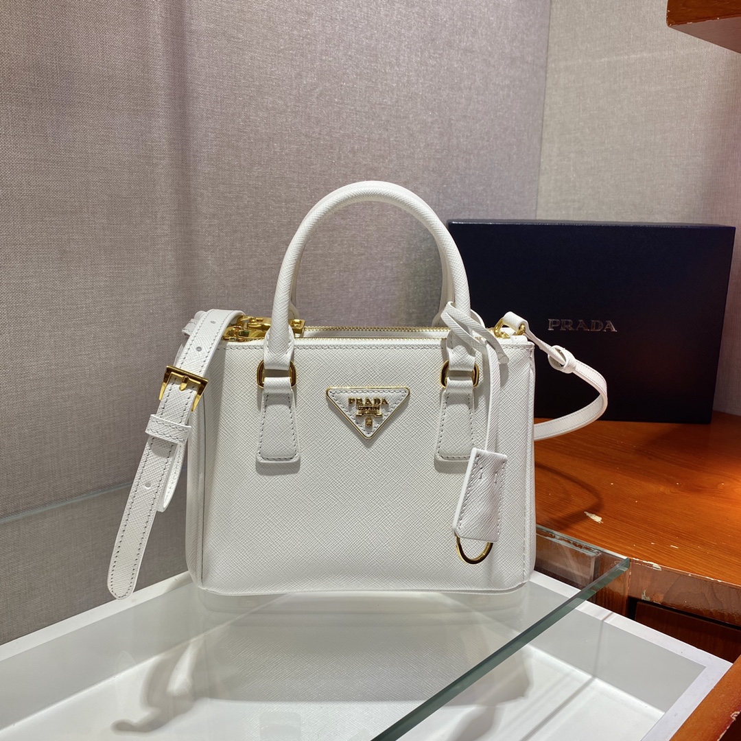 Prada Mini Galleria Saffiano Leather Bag Tote Shoulder Bag White 1BA906